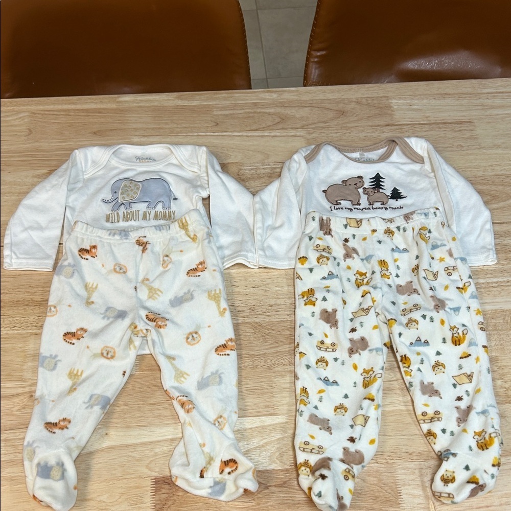 Baby Footed Two-Piece Set in Cream with Animal Prints Gender Neutral
